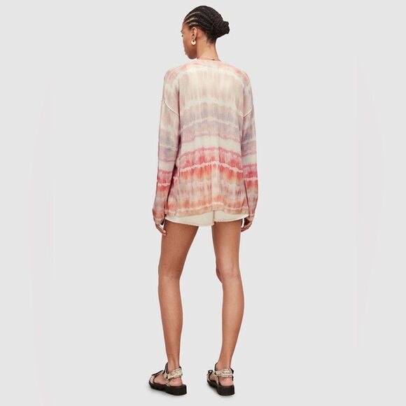 Allsaints Marea Tie Dye Cardigan Sweater Merino Wool Rainbow  Cream New M - Picture 17 of 17